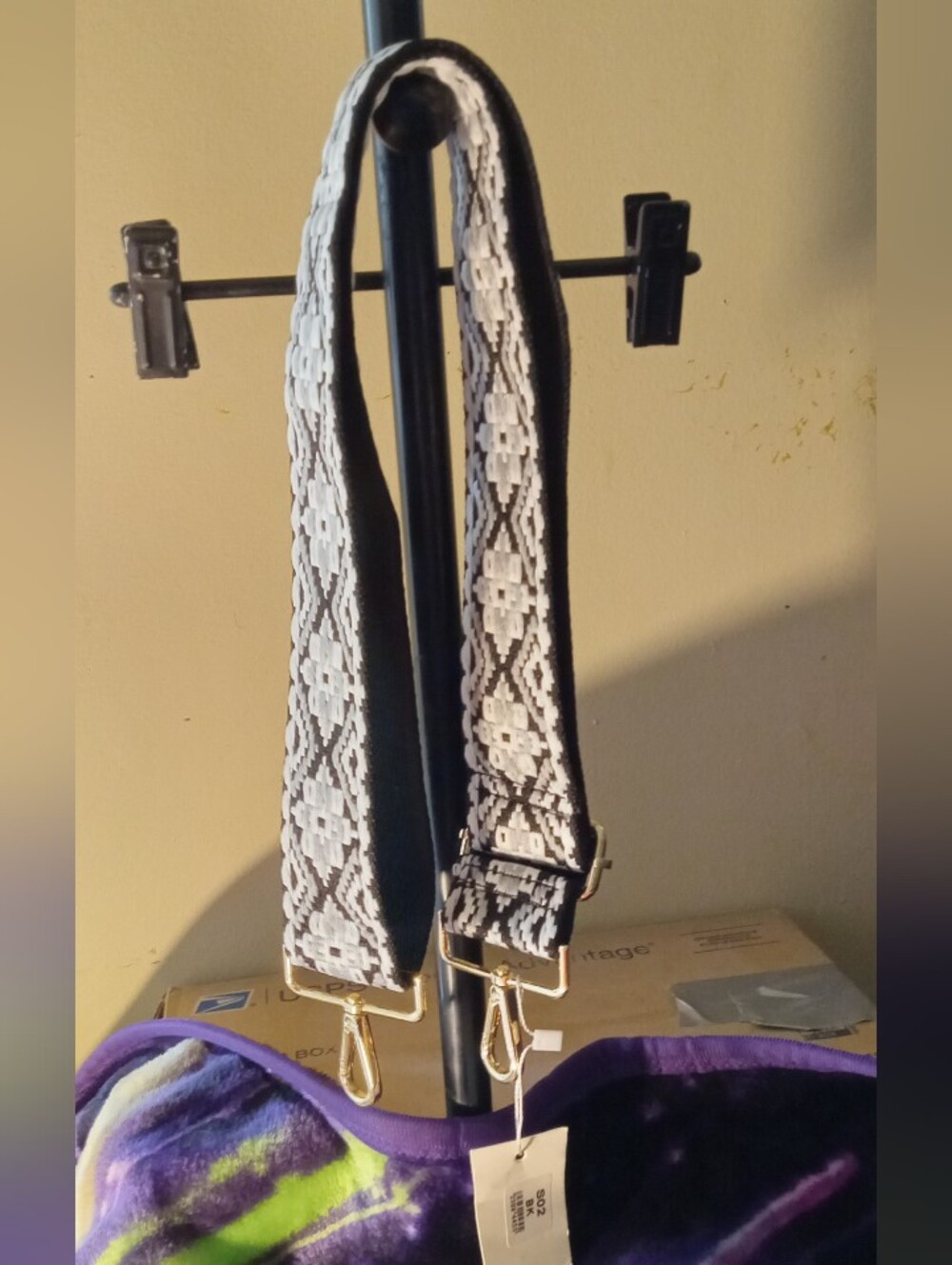 Adjustable Woven Guitar-Style Strap in Black and White NWT